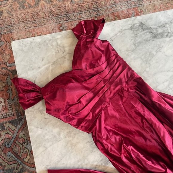 Lavetir Off Shoulder Satin Formal Dress Wine/Burgundy - Picture 3 of 9